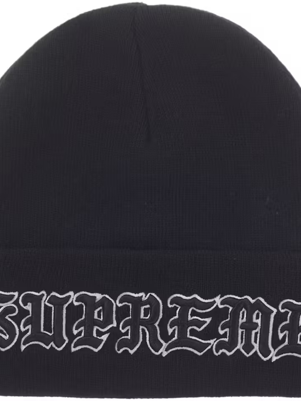 Supreme Black Beanie with White Gothic Logo